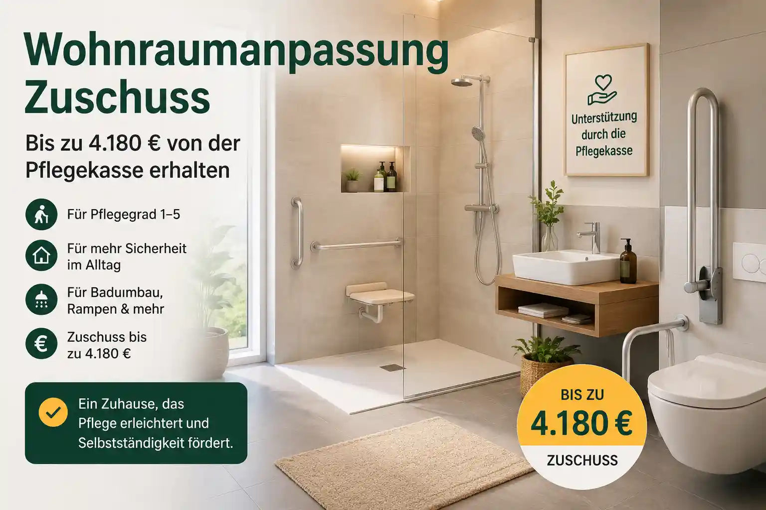 Wohnraumanpassung Zuschuss von der Pflegekasse für Badumbau und barrierefreies Wohnen
